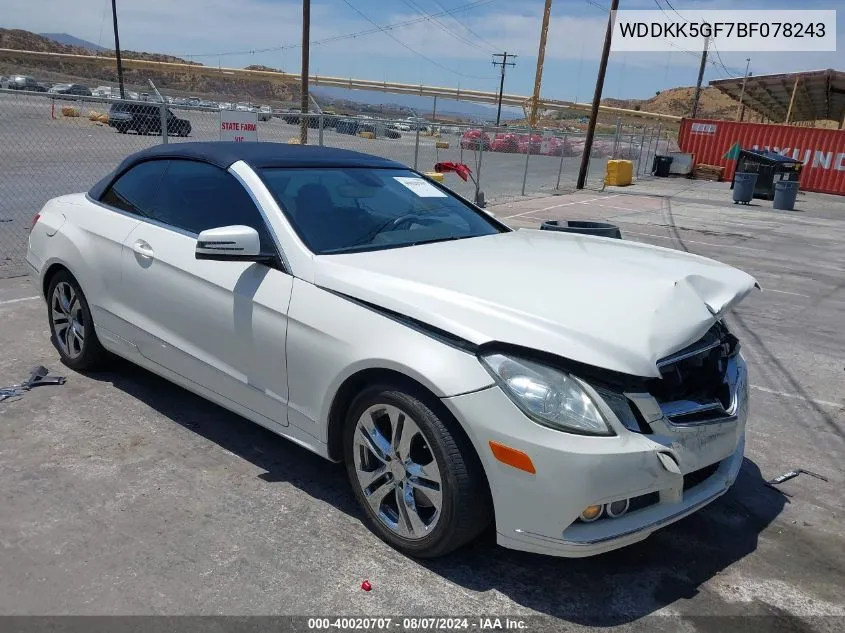 2011 Mercedes-Benz E 350 VIN: WDDKK5GF7BF078243 Lot: 40020707