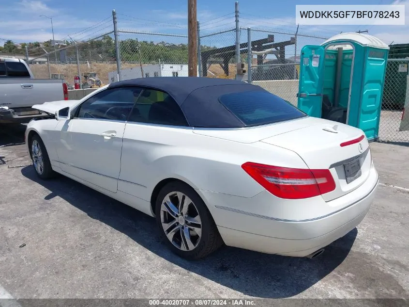 2011 Mercedes-Benz E 350 VIN: WDDKK5GF7BF078243 Lot: 40020707