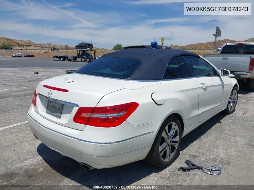 2011 Mercedes-Benz E 350 VIN: WDDKK5GF7BF078243 Lot: 40020707