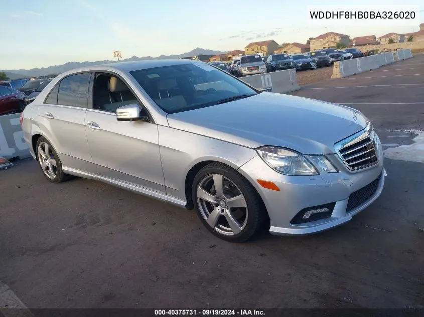 2011 Mercedes-Benz E 350 4Matic VIN: WDDHF8HB0BA326020 Lot: 40375731