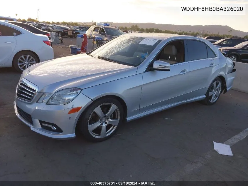 2011 Mercedes-Benz E 350 4Matic VIN: WDDHF8HB0BA326020 Lot: 40375731