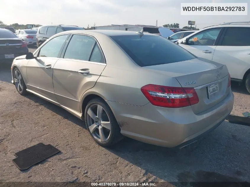 2011 Mercedes-Benz E 350 VIN: WDDHF5GB1BA292783 Lot: 40378079