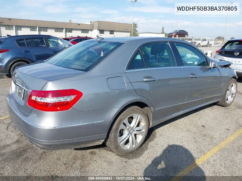 2011 Mercedes-Benz E 350 VIN: WDDHF5GB3BA370805 Lot: 40506943