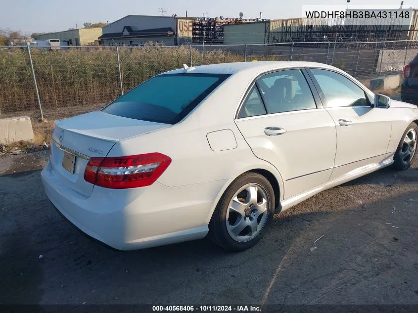 2011 Mercedes-Benz E 350 4Matic VIN: WDDHF8HB3BA431148 Lot: 40568406