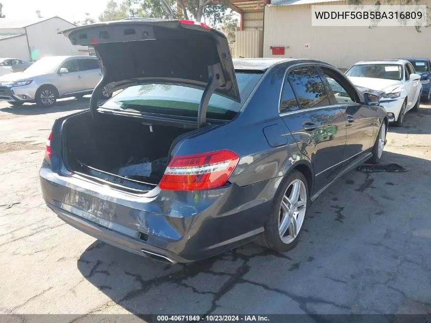 2011 Mercedes-Benz E 350 VIN: WDDHF5GB5BA316809 Lot: 40671849