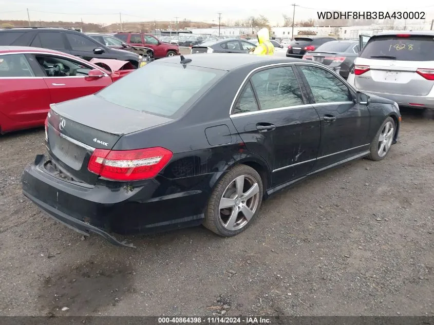 2011 Mercedes-Benz E 350 4Matic VIN: WDDHF8HB3BA430002 Lot: 40864398