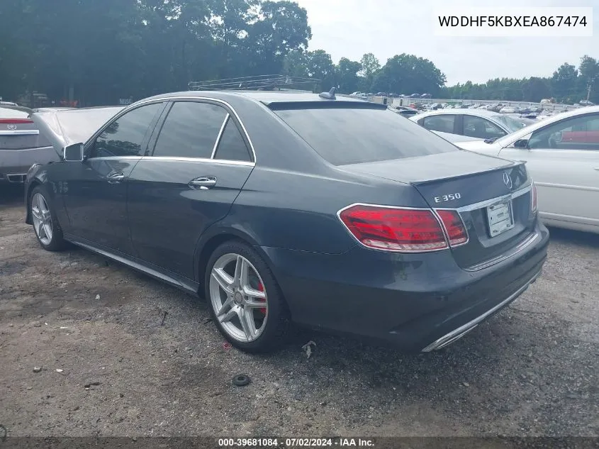 2014 Mercedes-Benz E 350 VIN: WDDHF5KBXEA867474 Lot: 39681084