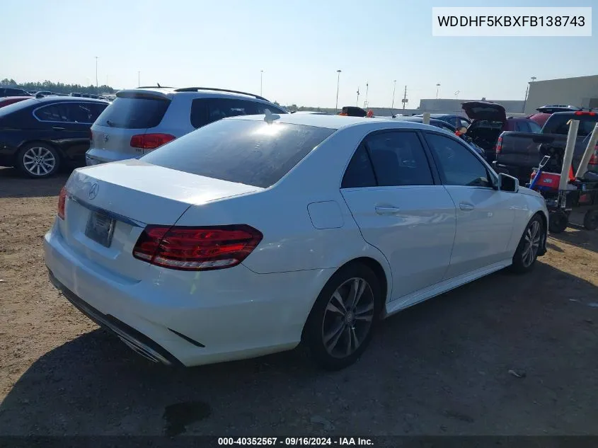 2015 Mercedes-Benz E 350 350 VIN: WDDHF5KBXFB138743 Lot: 40352567