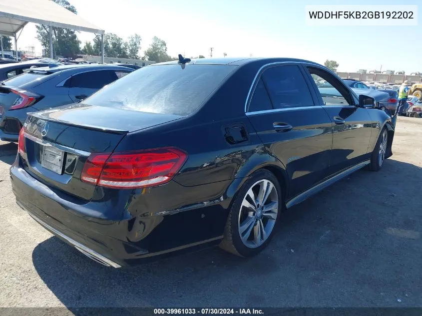 2016 Mercedes-Benz E 350 VIN: WDDHF5KB2GB192202 Lot: 39961033