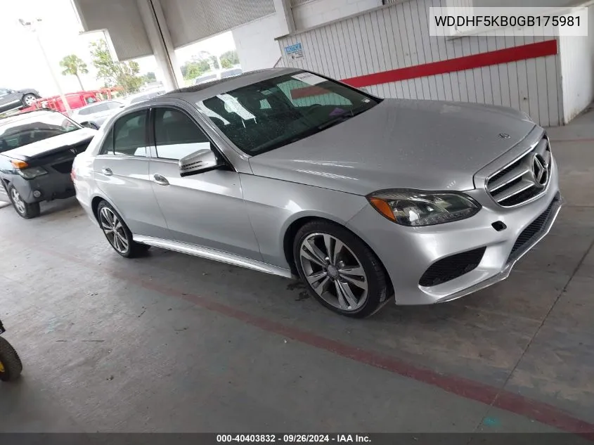 2016 Mercedes-Benz E 350 350 VIN: WDDHF5KB0GB175981 Lot: 40403832