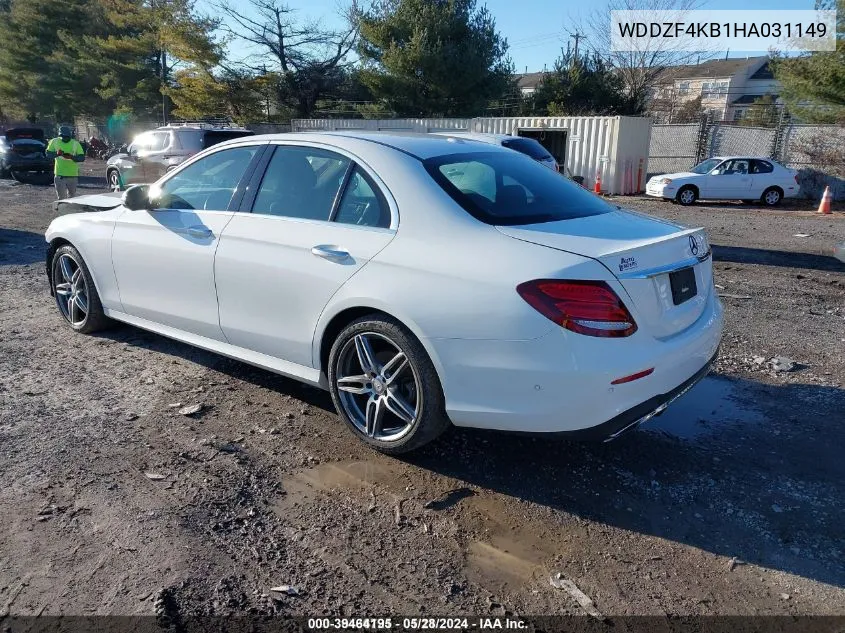 2017 Mercedes-Benz E 300 4Matic VIN: WDDZF4KB1HA031149 Lot: 39464195