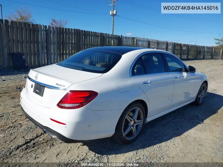 2017 Mercedes-Benz E 300 4Matic VIN: WDDZF4KB4HA145016 Lot: 40840280