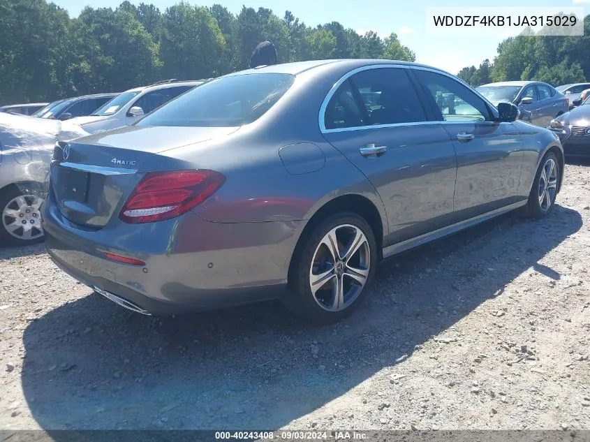 2018 Mercedes-Benz E 300 4Matic VIN: WDDZF4KB1JA315029 Lot: 40243408