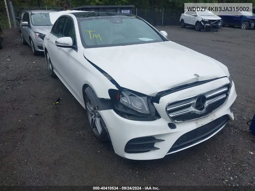 2018 Mercedes-Benz E 300 4Matic VIN: WDDZF4KB3JA315002 Lot: 40410534