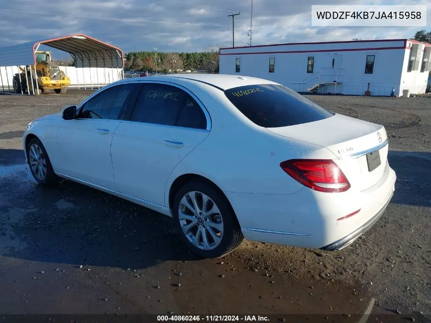 2018 Mercedes-Benz E 300 4Matic VIN: WDDZF4KB7JA415958 Lot: 40860246