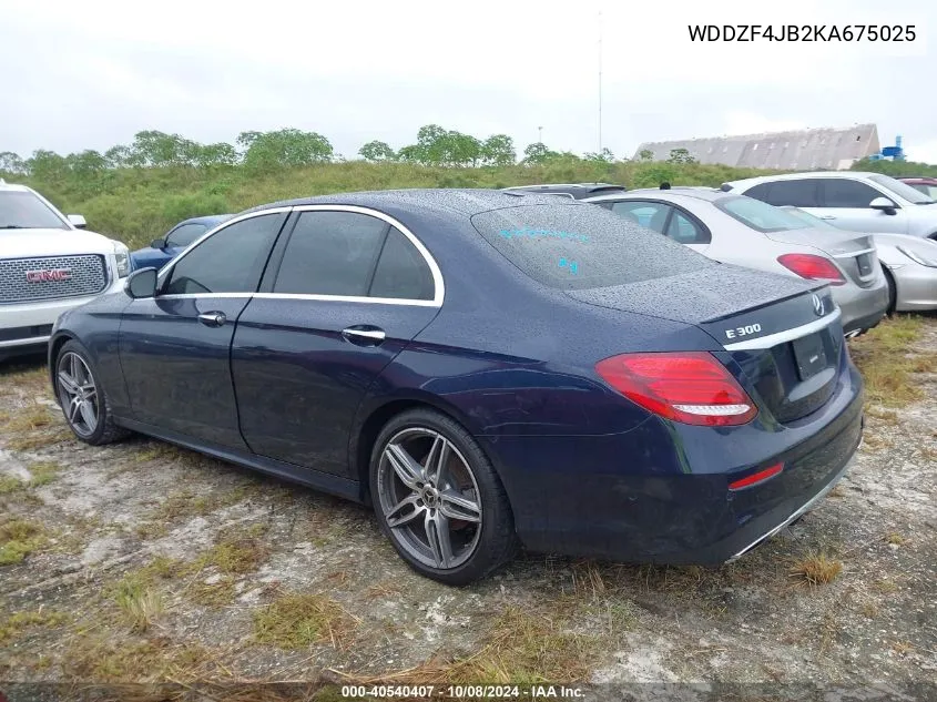 2019 Mercedes-Benz E 300 VIN: WDDZF4JB2KA675025 Lot: 40540407