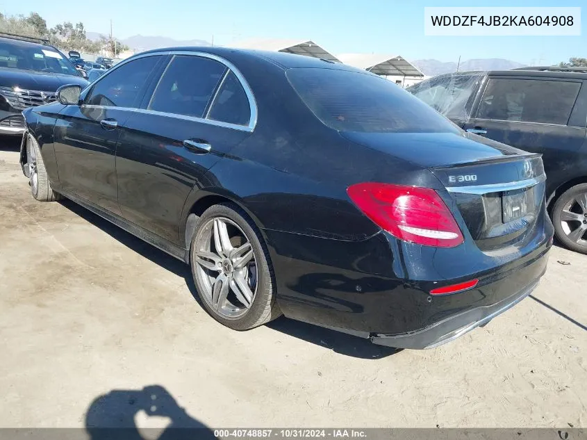 2019 Mercedes-Benz E 300 VIN: WDDZF4JB2KA604908 Lot: 40748857