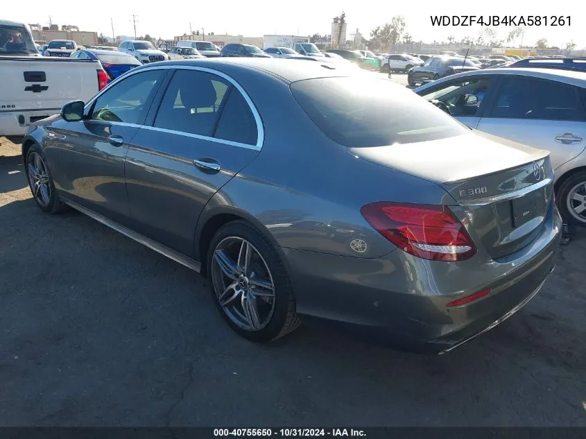 2019 Mercedes-Benz E 300 VIN: WDDZF4JB4KA581261 Lot: 40755650