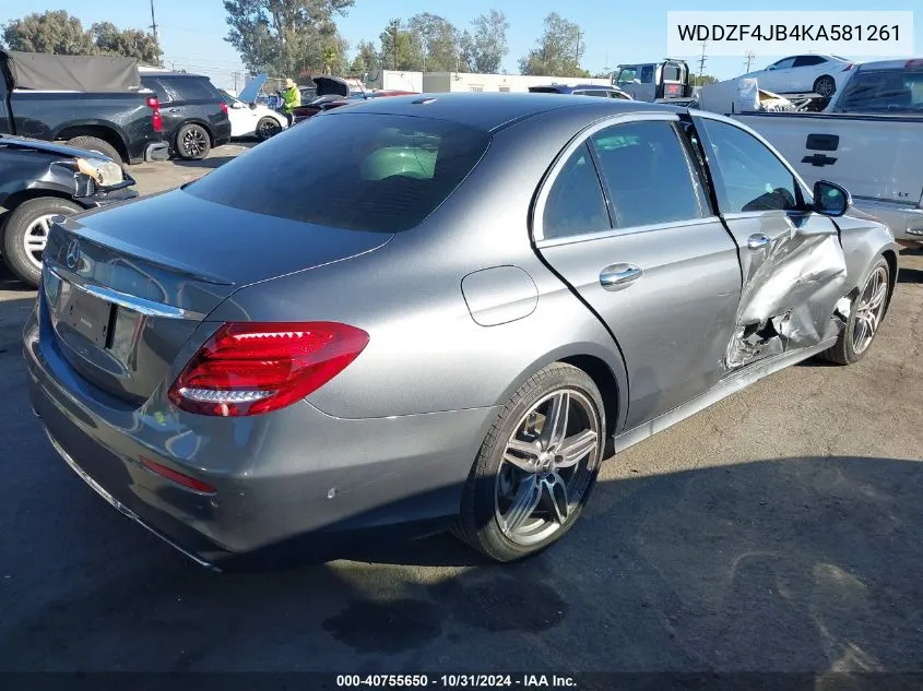 2019 Mercedes-Benz E 300 VIN: WDDZF4JB4KA581261 Lot: 40755650