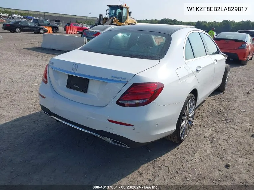 2020 Mercedes-Benz E 350 4Matic VIN: W1KZF8EB2LA829817 Lot: 40137061