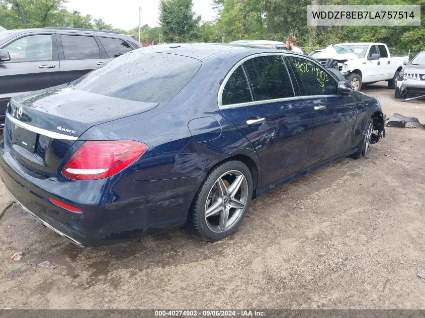 2020 Mercedes-Benz E 350 4Matic VIN: WDDZF8EB7LA757514 Lot: 40274903