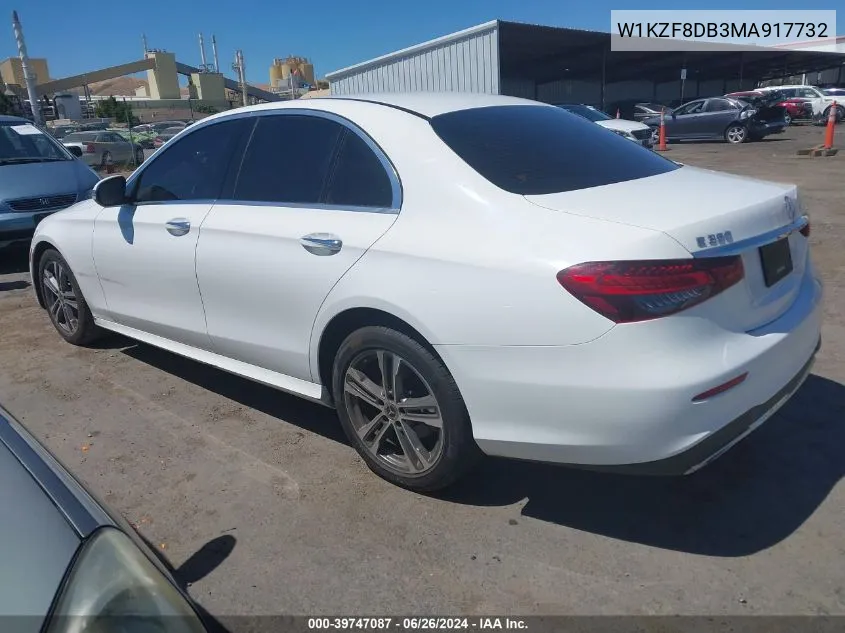 2021 Mercedes-Benz E 350 VIN: W1KZF8DB3MA917732 Lot: 39747087