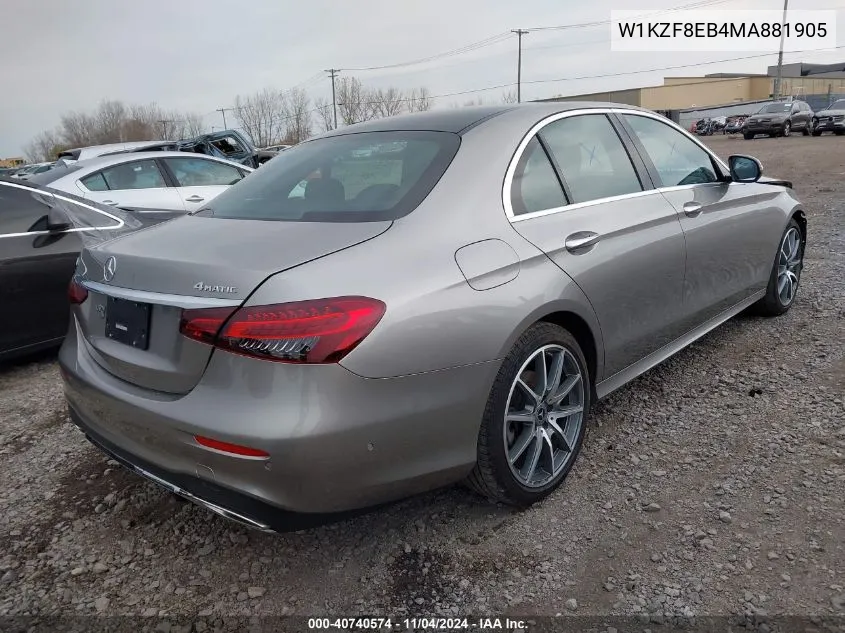 2021 Mercedes-Benz E 350 4Matic VIN: W1KZF8EB4MA881905 Lot: 40740574