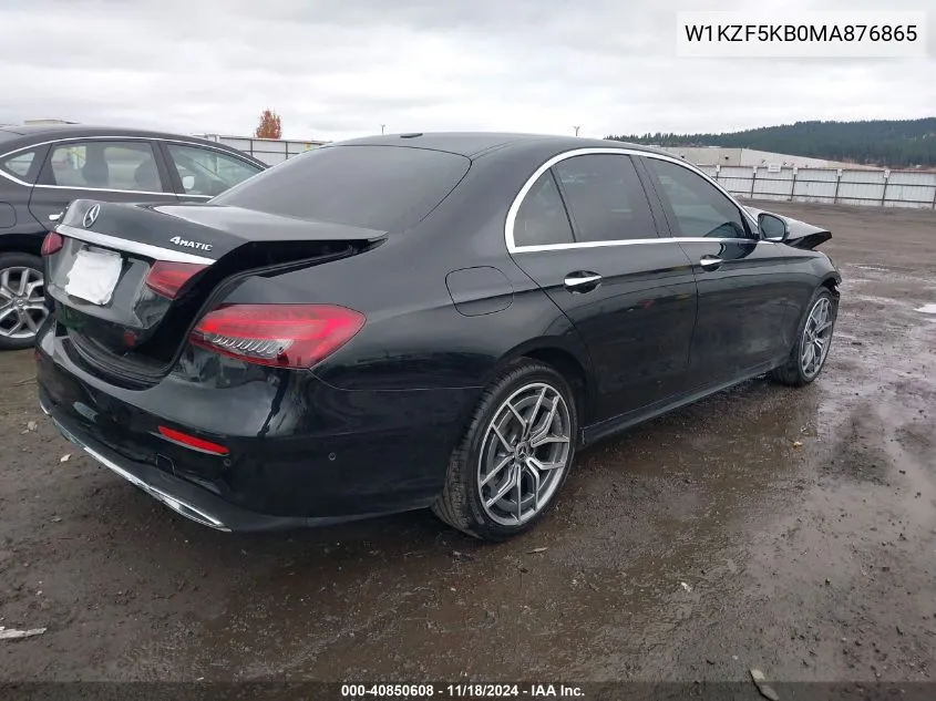 2021 Mercedes-Benz E 450 4Matic VIN: W1KZF5KB0MA876865 Lot: 40850608