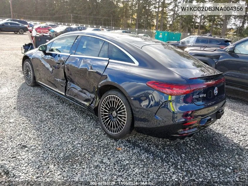 2022 Mercedes-Benz Eqs 450+ VIN: W1KCG2DB3NA004356 Lot: 40763729