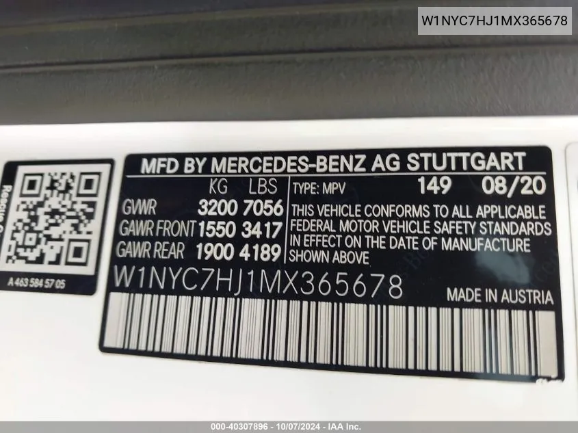 2021 Mercedes-Benz Amg G 63 4Matic VIN: W1NYC7HJ1MX365678 Lot: 40307896