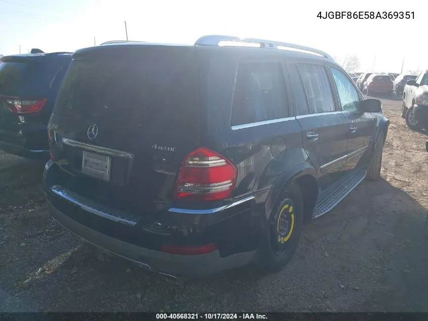 2008 Mercedes-Benz Gl 550 4Matic VIN: 4JGBF86E58A369351 Lot: 40568321