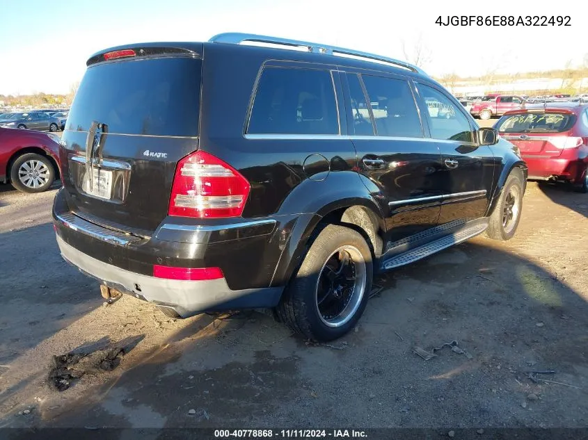 2008 Mercedes-Benz Gl 550 4Matic VIN: 4JGBF86E88A322492 Lot: 40778868