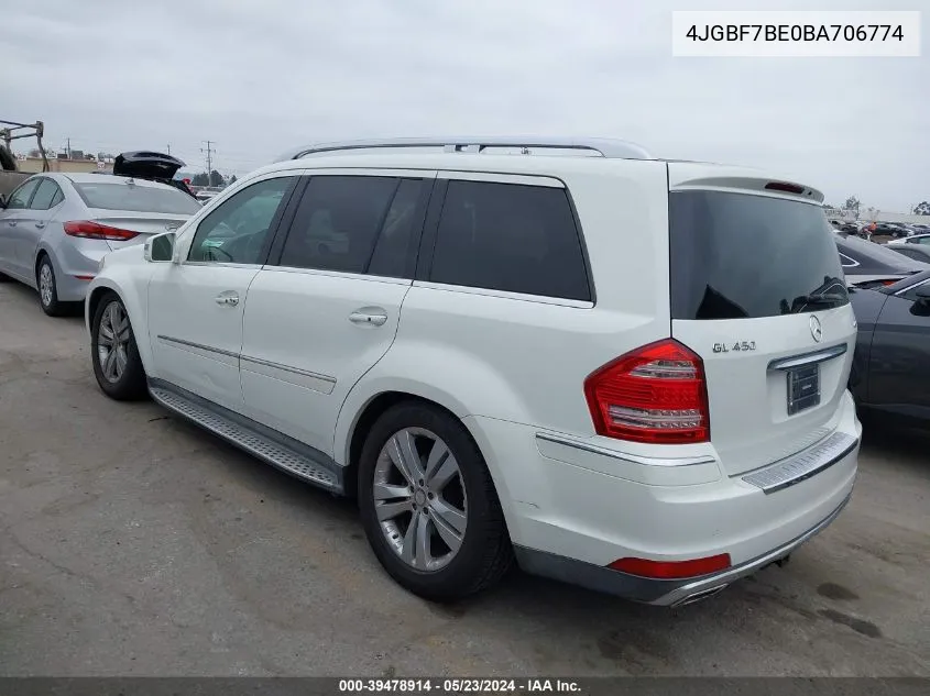 2011 Mercedes-Benz Gl 450 4Matic VIN: 4JGBF7BE0BA706774 Lot: 39478914