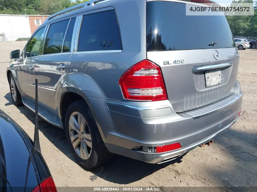 2011 Mercedes-Benz Gl 450 4Matic VIN: 4JGBF7BE8BA754572 Lot: 39929443