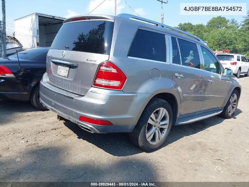 2011 Mercedes-Benz Gl 450 4Matic VIN: 4JGBF7BE8BA754572 Lot: 39929443