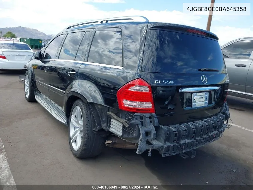 2011 Mercedes-Benz Gl 550 4Matic VIN: 4JGBF8GE0BA645358 Lot: 40186949