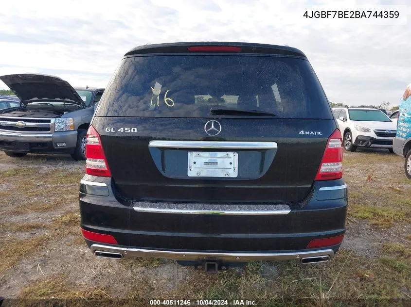 2011 Mercedes-Benz Gl 450 4Matic VIN: 4JGBF7BE2BA744359 Lot: 40511246