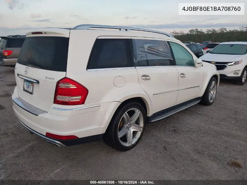 2011 Mercedes-Benz Gl 550 4Matic VIN: 4JGBF8GE1BA708760 Lot: 40561508