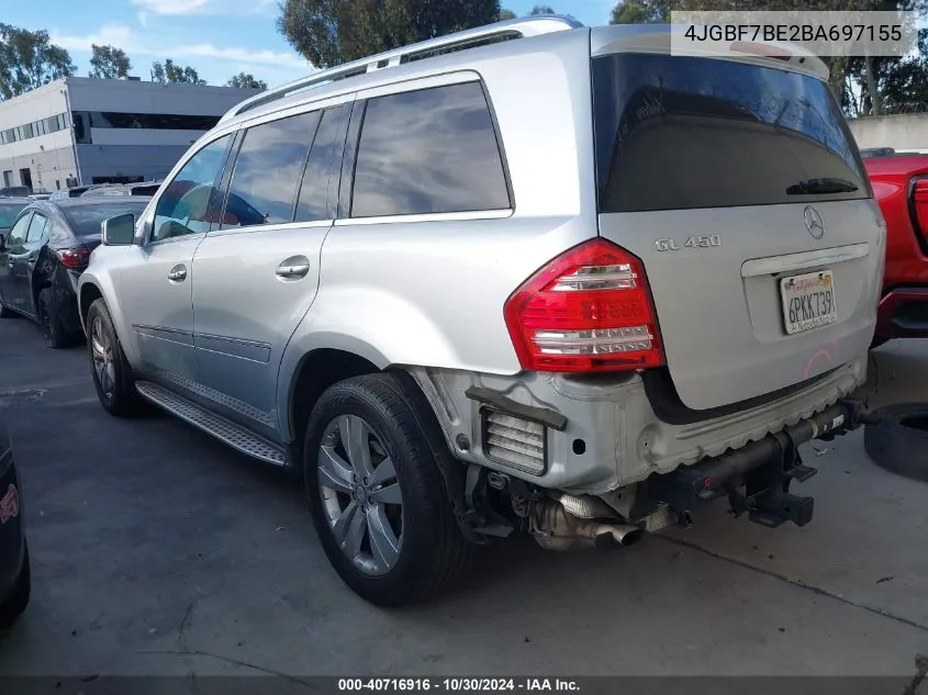 2011 Mercedes-Benz Gl 450 4Matic VIN: 4JGBF7BE2BA697155 Lot: 40716916