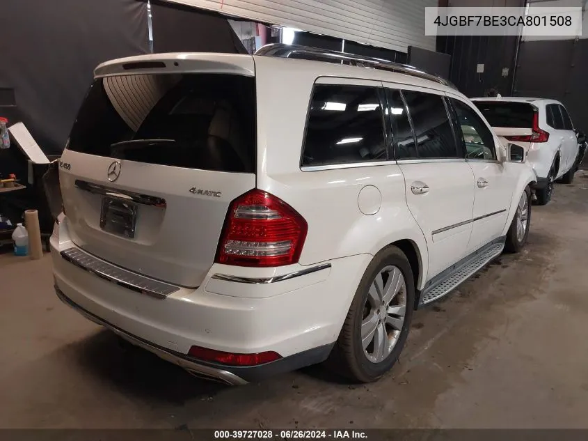 2012 Mercedes-Benz Gl 450 4Matic VIN: 4JGBF7BE3CA801508 Lot: 39727028