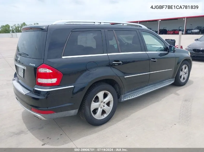 2012 Mercedes-Benz Gl 450 4Matic VIN: 4JGBF7BE1CA781839 Lot: 39906701