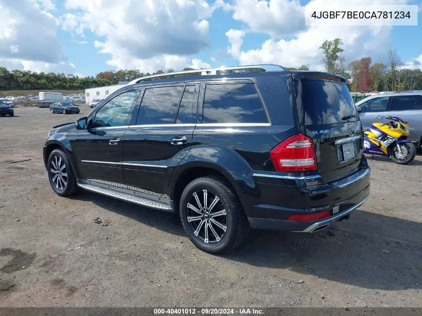 2012 Mercedes-Benz Gl 450 4Matic VIN: 4JGBF7BE0CA781234 Lot: 40401012