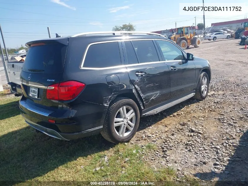 2013 Mercedes-Benz Gl 450 4Matic VIN: 4JGDF7CE3DA111752 Lot: 40228178