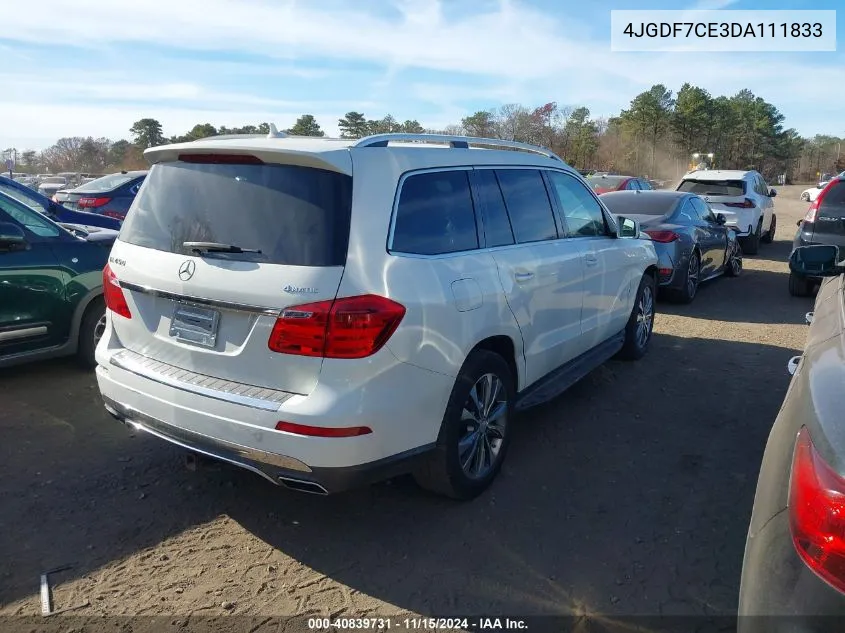 2013 Mercedes-Benz Gl 450 4Matic VIN: 4JGDF7CE3DA111833 Lot: 40839731