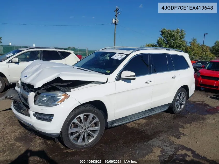 2014 Mercedes-Benz Gl 450 4Matic VIN: 4JGDF7CE1EA419648 Lot: 40563923