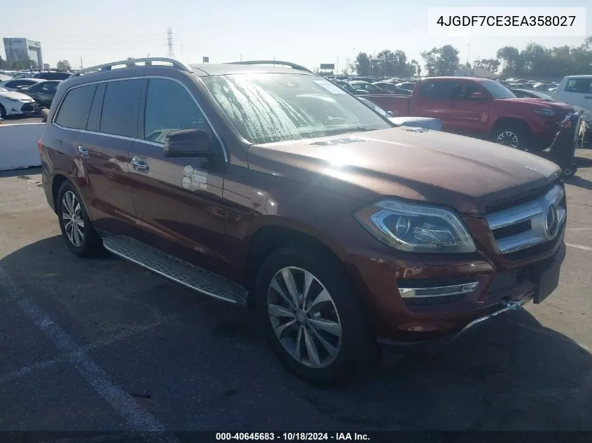 2014 Mercedes-Benz Gl 450 4Matic VIN: 4JGDF7CE3EA358027 Lot: 40645683