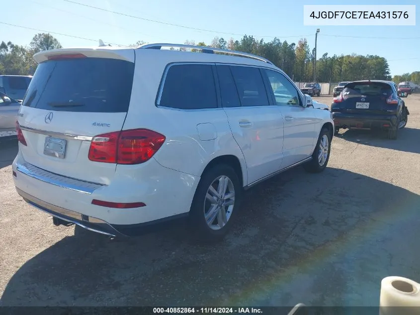 2014 Mercedes-Benz Gl 450 4Matic VIN: 4JGDF7CE7EA431576 Lot: 40852864