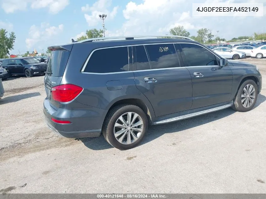 2015 Mercedes-Benz Gl 350 Bluetec 4Matic VIN: 4JGDF2EE3FA452149 Lot: 40121648