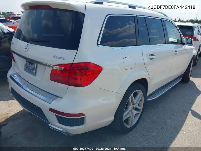 2015 Mercedes-Benz Gl 550 4Matic VIN: 4JGDF7DE0FA442418 Lot: 40387400