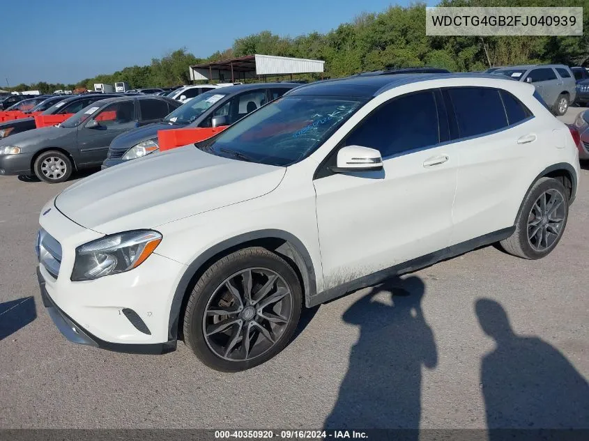 2015 Mercedes-Benz Gla 250 4Matic VIN: WDCTG4GB2FJ040939 Lot: 40350920